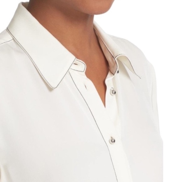 Theory Sunaya B Modern Silk Contrast Stitching Georgette Oversized Blouse - S - Picture 3 of 14